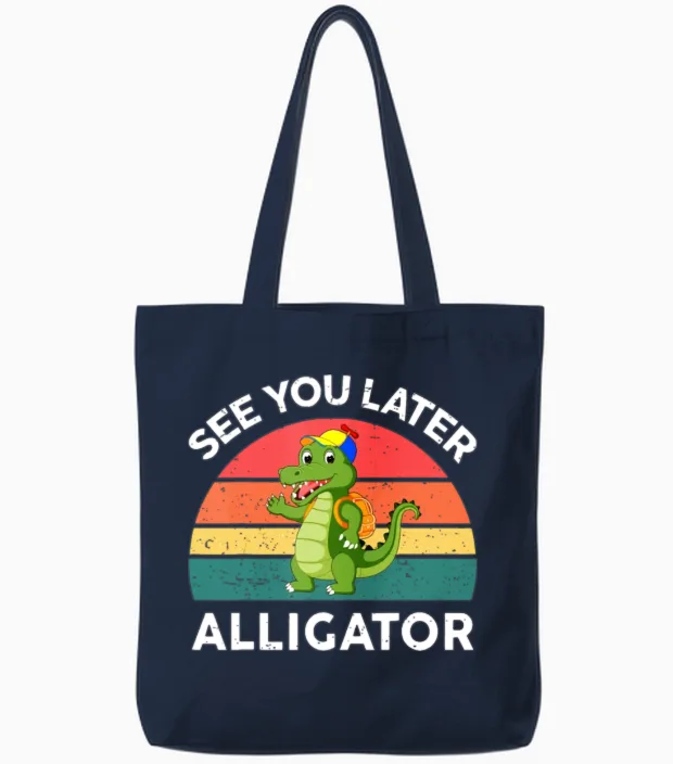 Funny See You Later Alligator Gator Crocodile Kids Tote Bags in Navy