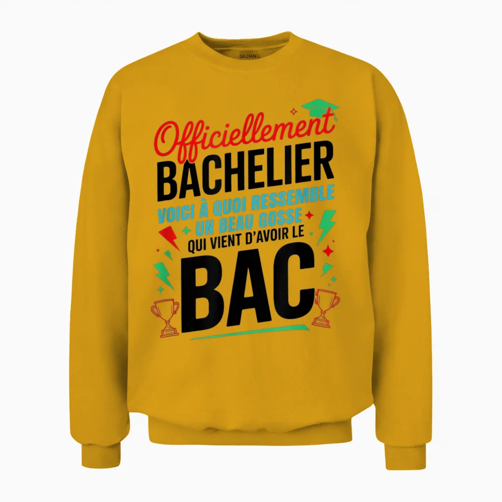 Bac 2025 Bachelor 2026 Baccalaureate Congratulations Bac Humor Unisex Sweatshirt in Gold