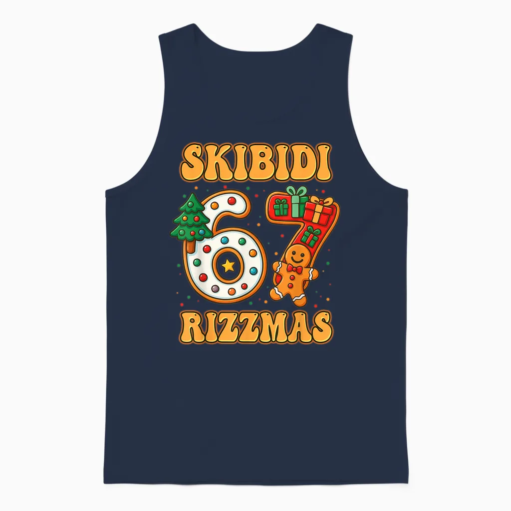 Skibidi 67 Rizzmas Funny Six Seven Meme Christmas Boys Girls Unisex Tank Top in Navy