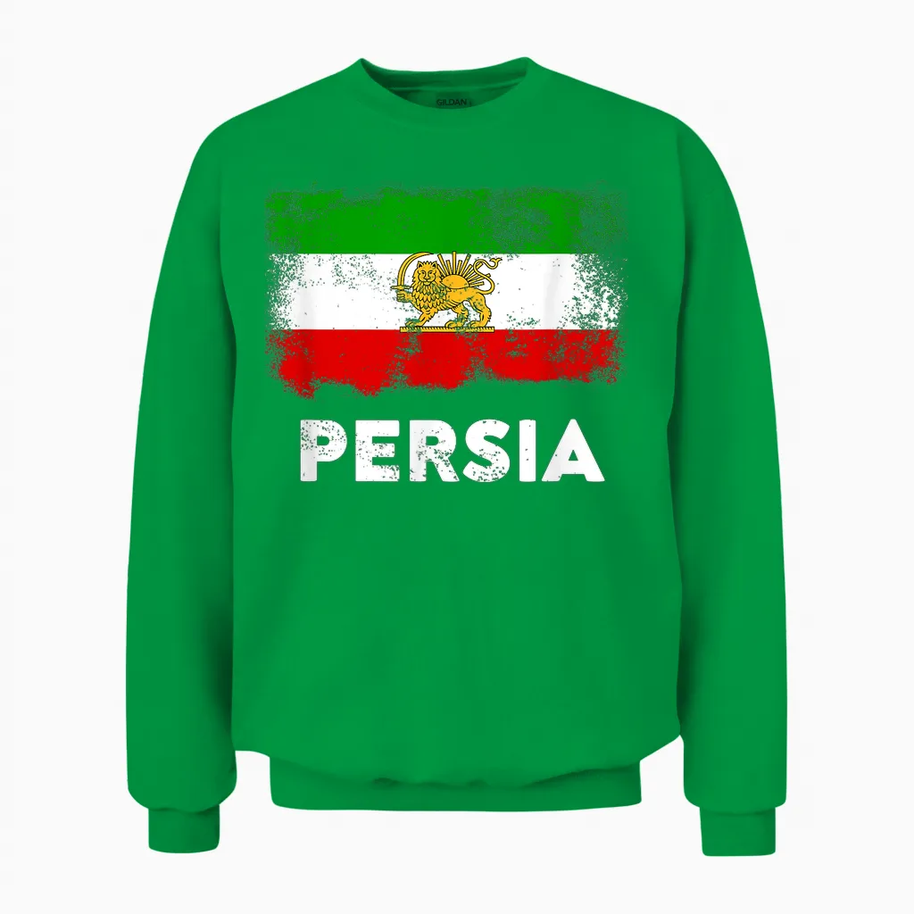Persia Flag Old Iran Flag Lion Sun T-Shirt, Black, S Unisex Sweatshirt in Irish Green