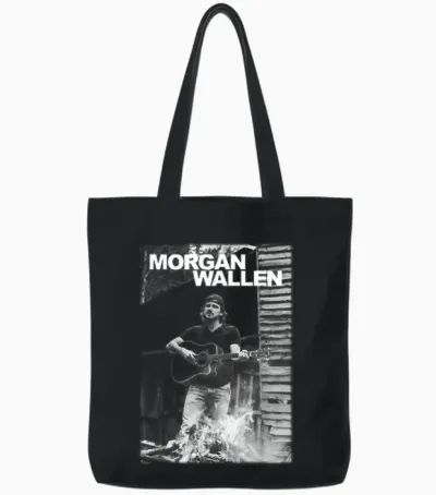 Official Morgan Wallen Guitar Photo Tote Bags - Black