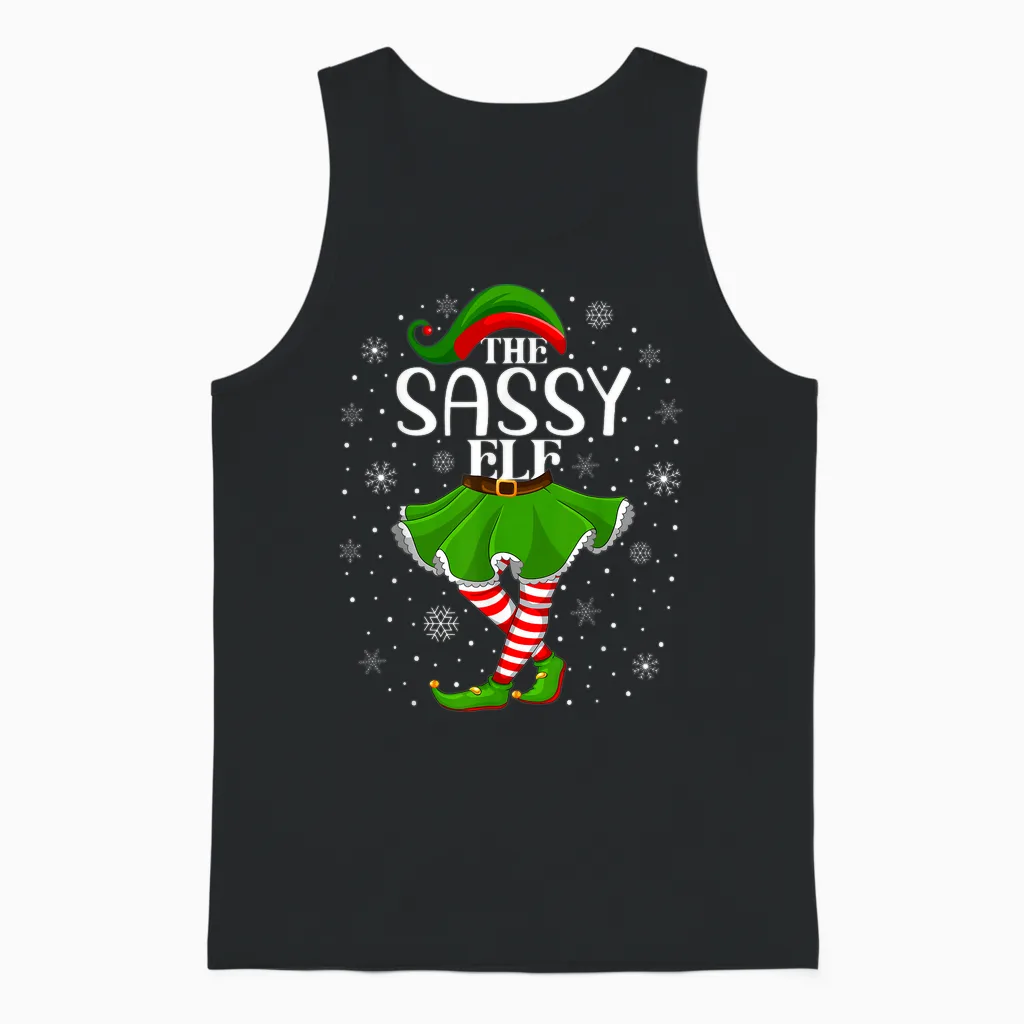The Sassy Elf Christmas Family Mom Women Girls Xmas Party Unisex Tank Top in Black