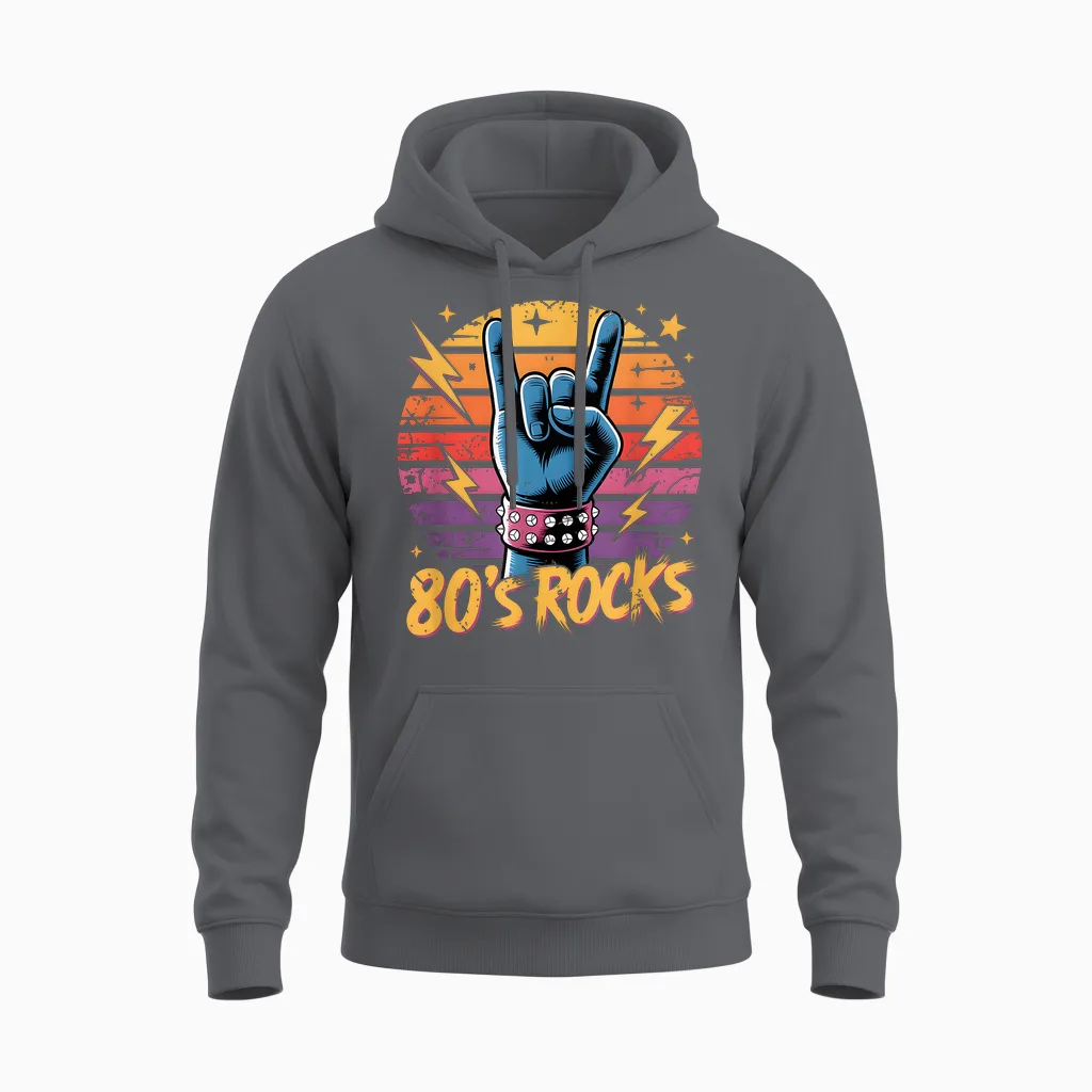 Vintage 80s Rock Bands 80s Party Retro Music Band Unisex Hoodie in Charcoal