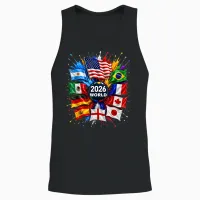 2026 World Flags Sports Fan Color Splash Celebration Graphic Unisex Tank Top in Black - 2