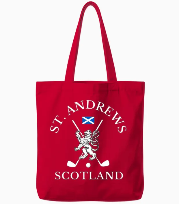 St Andrews Scotland Golf Fan Tote Bags in Red