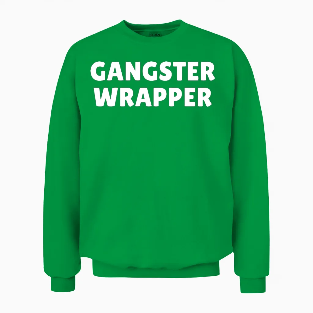 Gangster Wrapper Funny Christmas, Funny Christmas Unisex Sweatshirt in Irish Green