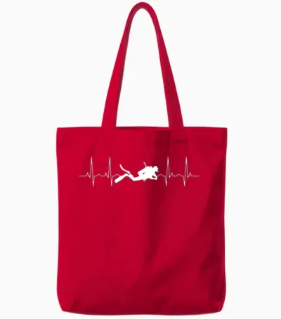 Diving Heartbeat Tote Bags - Red