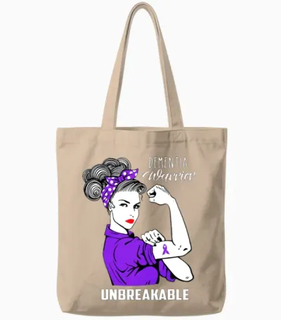 Dementia Warrior Unbreakable - Dementia Awareness Tote Bags - Natural