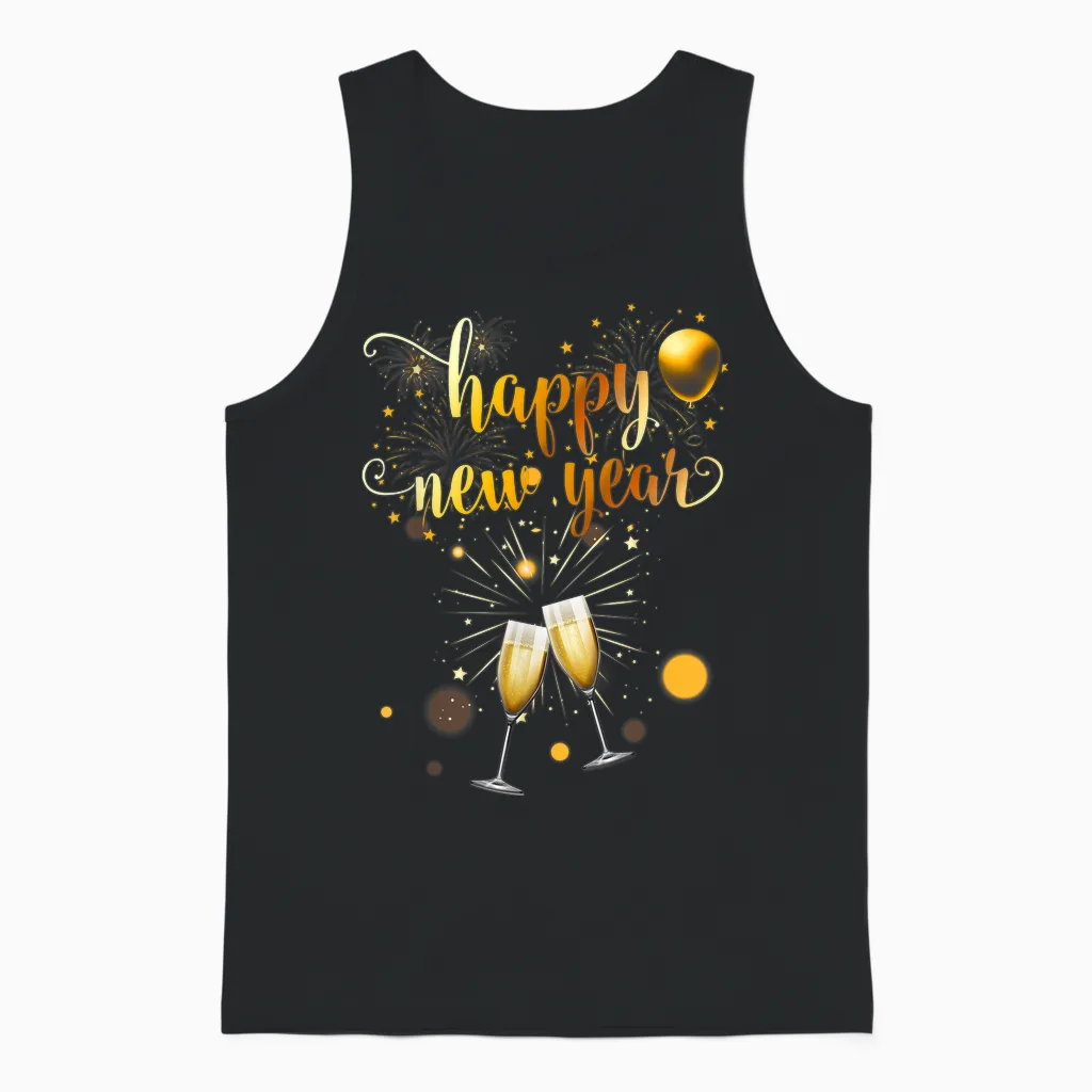 New Years Eve Party Supplies 2026 Happy New Year Fireworks Unisex Tank Top in Black