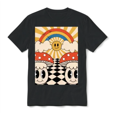 Retro Mushroom Unisex T-Shirt - Black