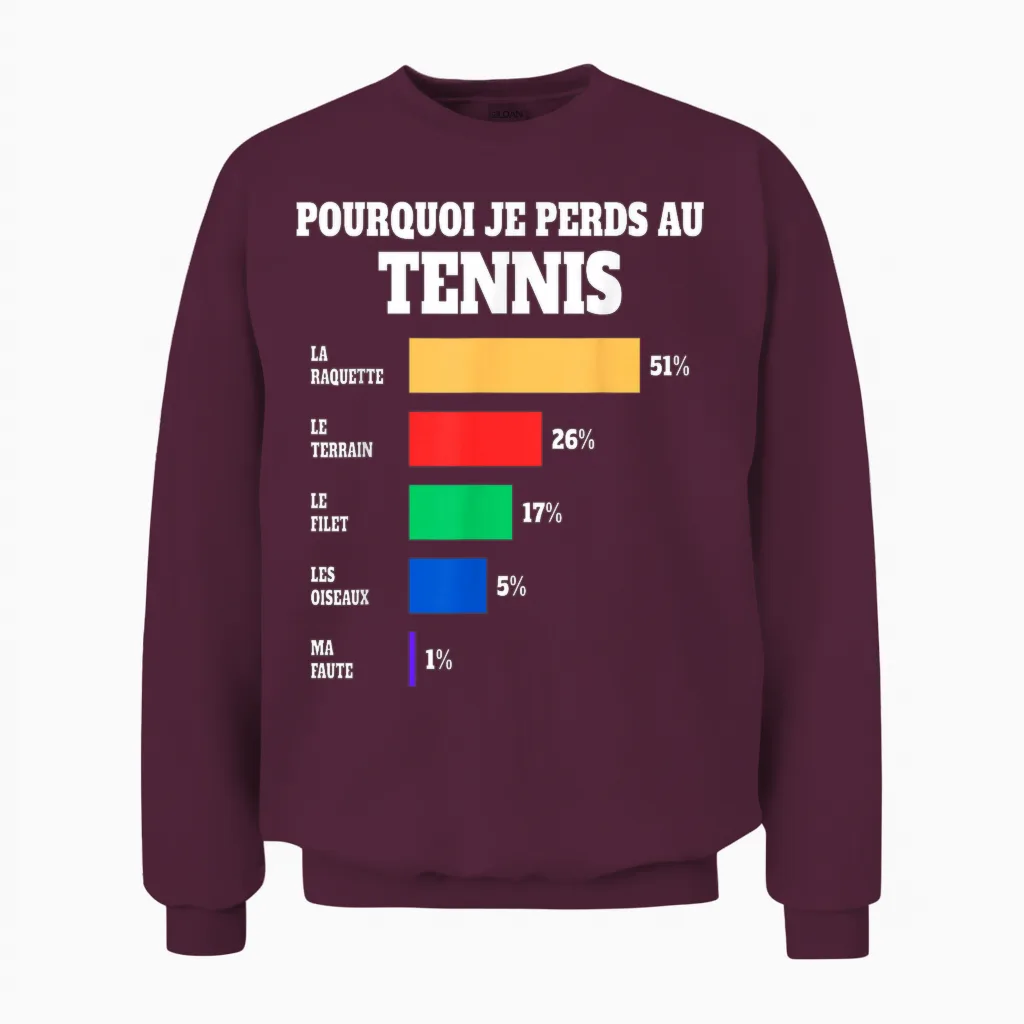 Tennis Jersey Loser Humor Tennis Player T-Shirt, Black, S Unisex Sweatshirt in Maroon