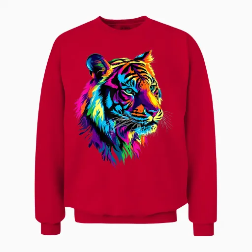 Tiger Feline Wild Cat Lover Tiger Soft T-Shirt, Black, S Unisex Sweatshirt - Red