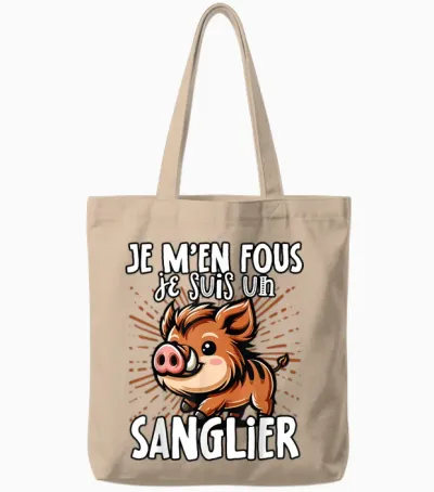 Je M'en Fous Je Suis Un Boar - Sweet Wild Boar T-Shirt, Black, S Tote Bags - Natural