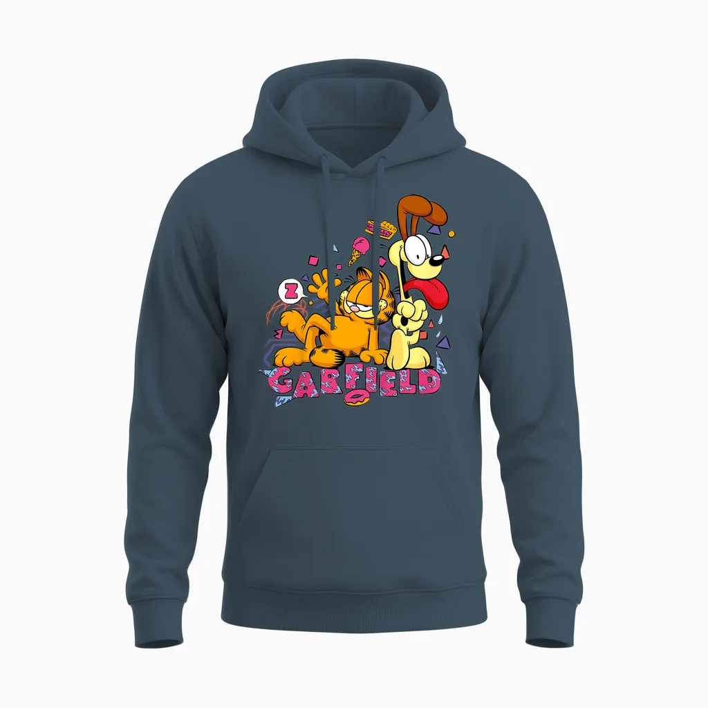 Kids Garfield and Odie Snack Art Retro 90s Unisex Hoodie in Dark Heather