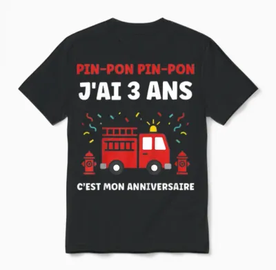 Enfant Humour Enfant 3 Ans Camion Pompier Garçon Anniversaire 3 Ans Unisex T-Shirt - Black