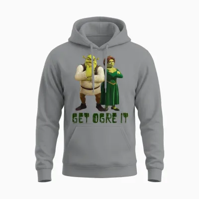 Shrek Fiona & Shrek Get Ogre It Text Unisex Hoodie - Sport Grey