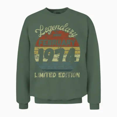 February 1974 - Vintage Birthday Present Unisex Sweatshirt - Military Green