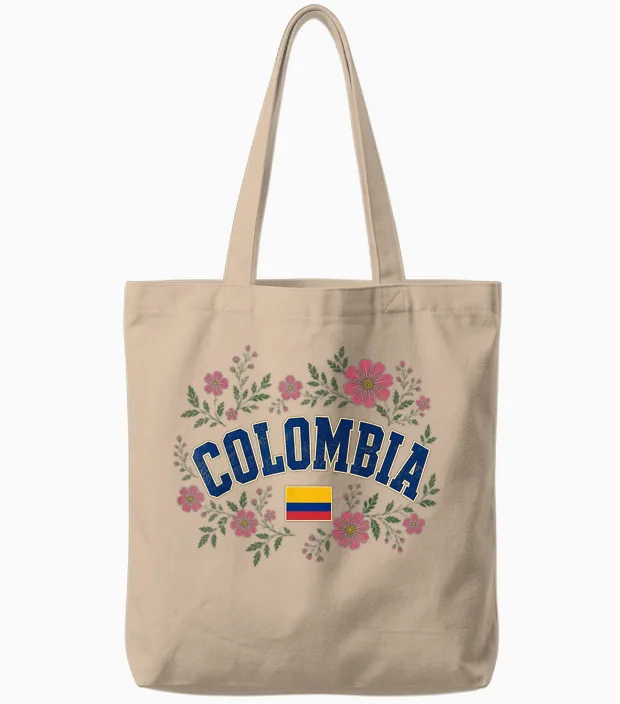 Colombia Floral Vintage Country Pride Tote Bags in Natural