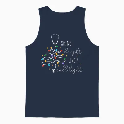 Funny Shine Bright Like a Call Light Nurse Merry Christmas Unisex Tank Top - Navy
