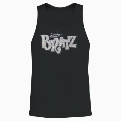 Bratz Silver Glitter Logo Purple Lining Angel Halo Sparkles Unisex Tank Top - Black