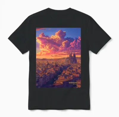 Sunset in Barcelona Spain Unisex T-Shirt - Black