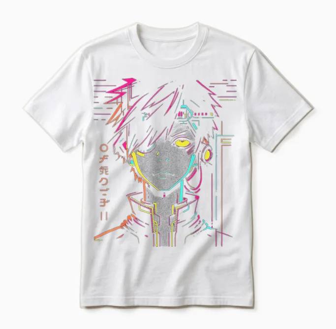 Anime Manga Pattern Colorful Illustration Anime T-Shirt, Black, S Unisex T-Shirt in White