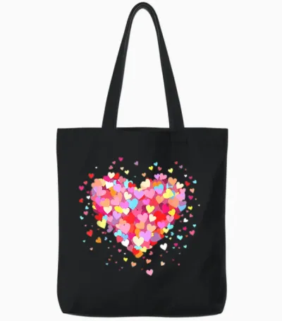 Heart Design Colourful Confetti Hearts Valentine's Day T-Shirt, Black Tote Bags - Black