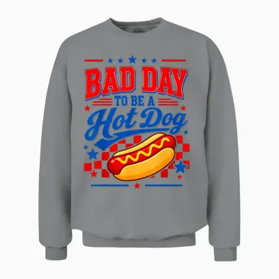 Bad Day to Be a Hot Dog Patriotic Fourth of July Design Unisex Sweatshirt - Sport Grey