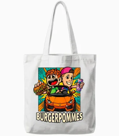 Burger.pommes Pop Art Comic Style Sportwagen Snack Tote Bags - White