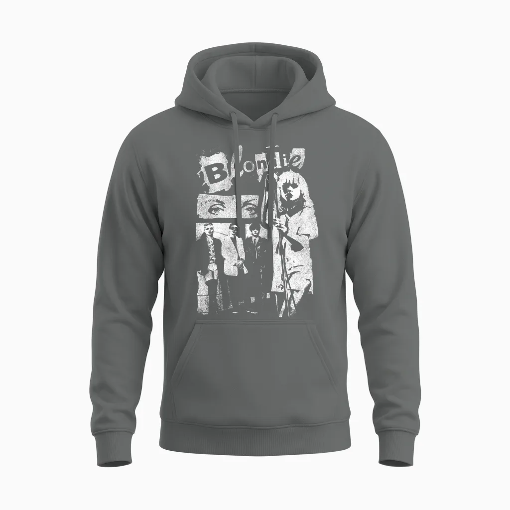 Blondie Punk Zine Collage Vintage Band Langarmshirt Unisex Hoodie in Graphite Heather