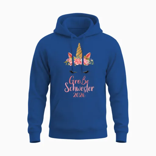 Big Sister 2026 T-Shirt Unicorn Baby Shower T-Shirt, Black, S Unisex Hoodie - Royal