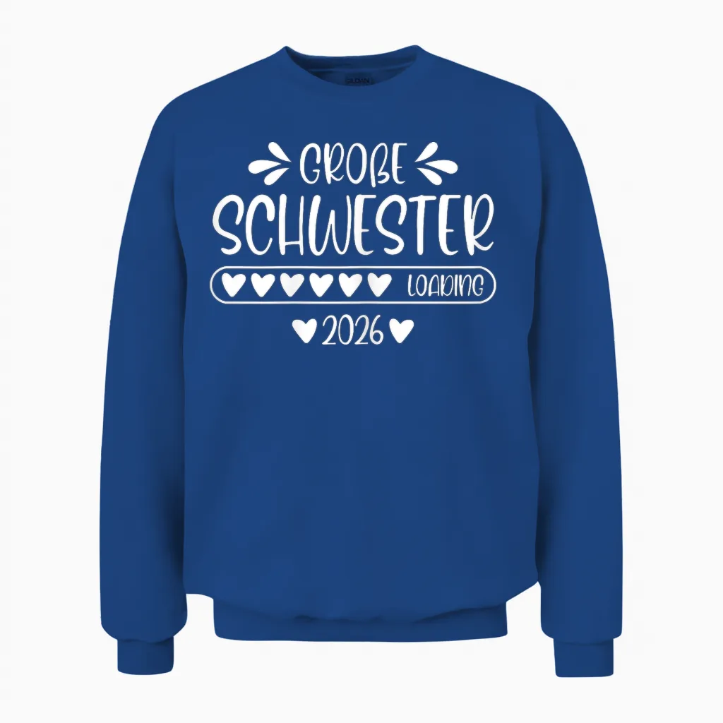 Big Sister 2026 Loading Pregnancy Announcement T-Shirt, Black Unisex Sweatshirt in Royal