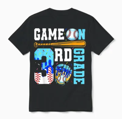 3rd Grade Back to School Baseball Drip Ice Cream Game On Unisex T-Shirt - Black