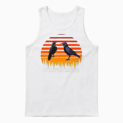 Attempted Murder Two Crows on Branch Literary Pun Unisex Tank Top - White