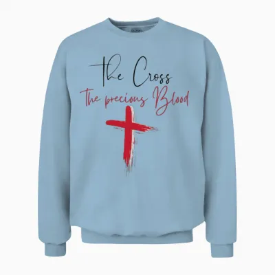 The Cross the Precious Blood| Jesus | God Unisex Sweatshirt - Light Blue