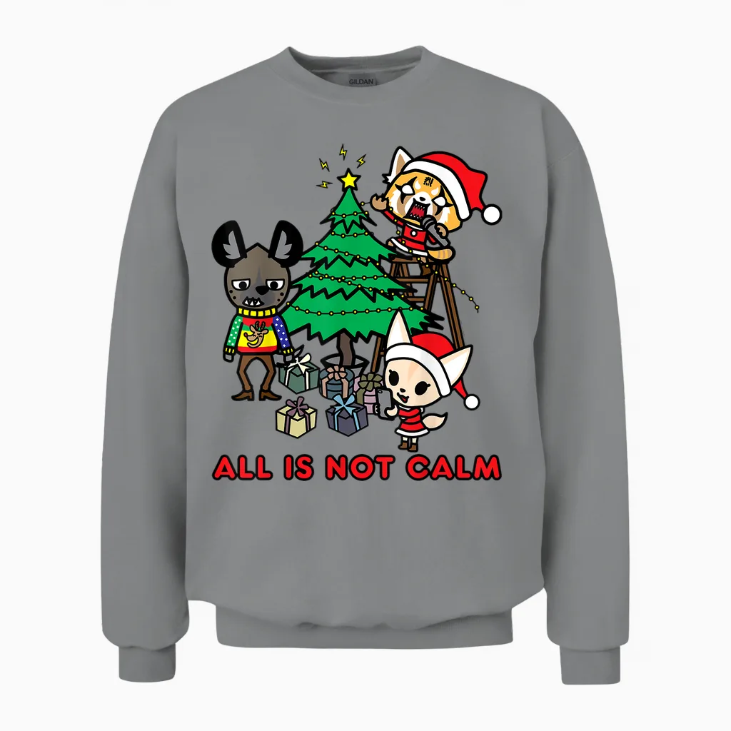 Aggretsuko All Is Not Calm Christmas Unisex Sweatshirt in Sport Grey