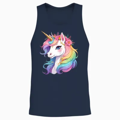 Cute Unicorn with Rainbow Flowers Mane Unicorn Unisex Tank Top - Navy