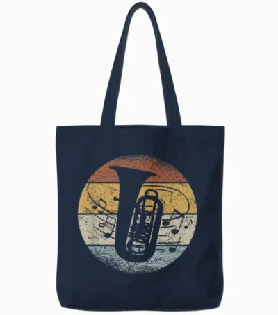 Tubist Orchester Musiker Noten Retro Tuba Tote Bags - Navy