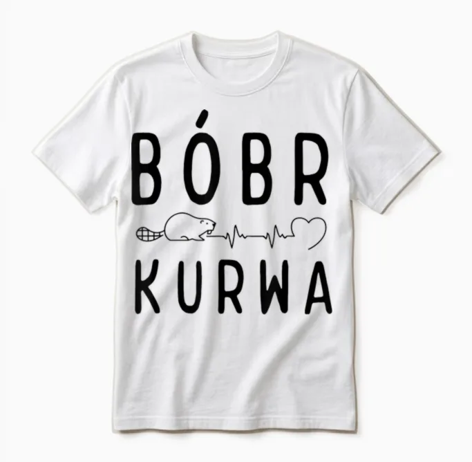 Polish Biber with "bober Kurwa" "yes Pierdole Bobr" T-Shirt, White, S Unisex T-Shirt in White