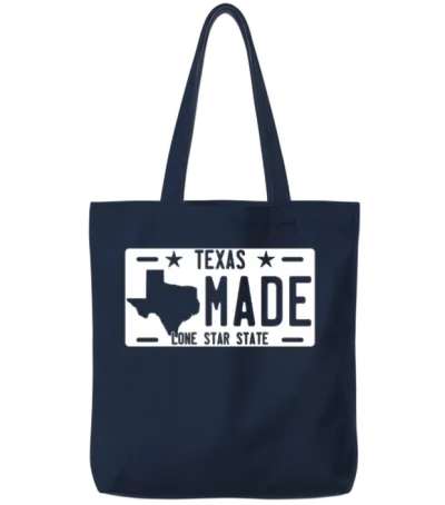 Texas Made License Plate Tote Bags - Navy
