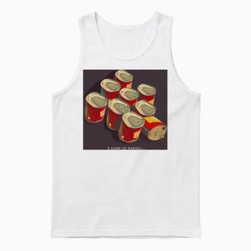 9 Cans of Ravioli Album Cover Unisex Tank Top in White