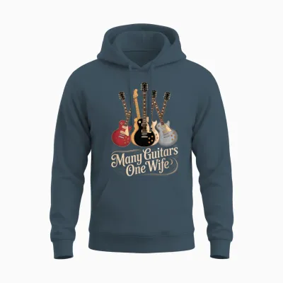 Many Guitars One Wife Guitarist Quote Music Lover Unisex Hoodie - Dark Heather