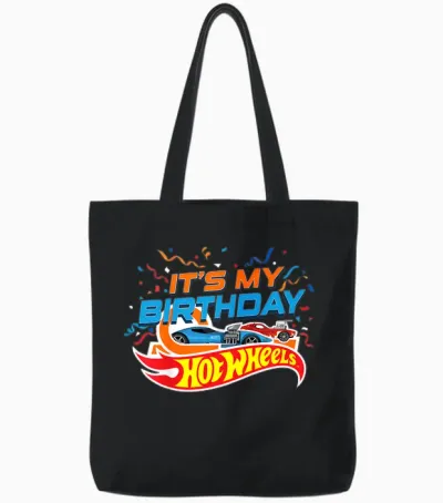 Kids Hot Wheels It's My Birthday Confetti Tote Bags - Black