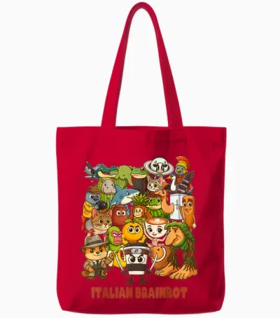 Italian Brainrot Meme Compilation Cute Comfortable Anime Style Tote Bags - Red