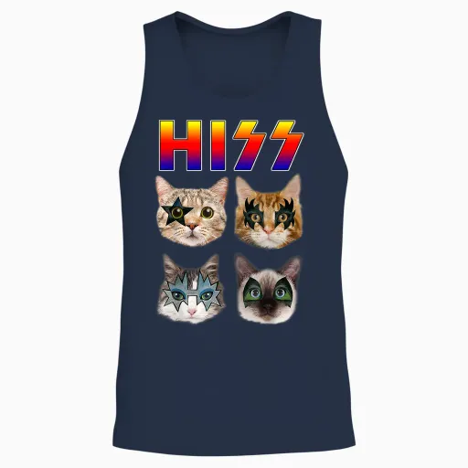 Hiss Funny Cats Kittens Rock Rockin Short Sleeve T-Shirt Gift Tee Pun Unisex Tank Top - Navy