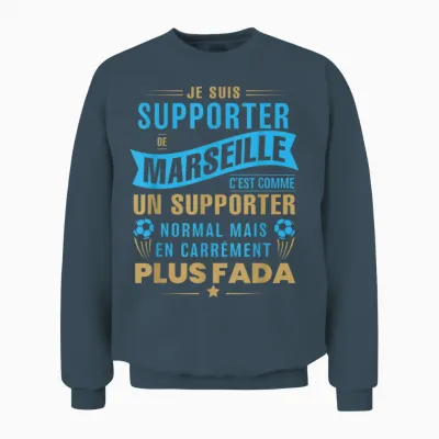 Supporter De Marseille Plus Fada Humour Football Marseillais T-Shirt, Black, S Unisex Sweatshirt - Dark Heather