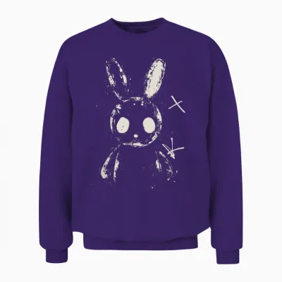 Creepy Cute Bunny Rabbit Alt Goth Grunge Horror Aesthetic T-Shirt, Small Unisex Sweatshirt - Purple