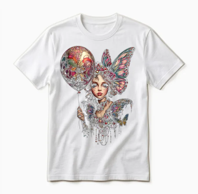 Fairy Portrait Woman Mythical Pattern Fantasy Art Fairy Unisex T-Shirt in White