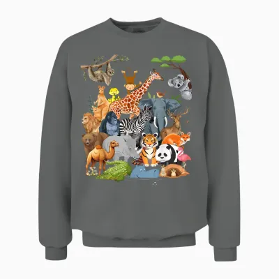 Men Women and Kids Wildlife Zoo Day Party Cute 22 Animals Unisex Sweatshirt - Graphite Heather