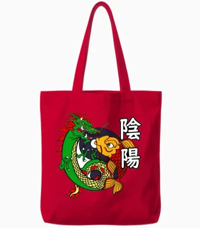 Dragon Koi Fish Good Bad | Japanese Culture Tote Bags - Red